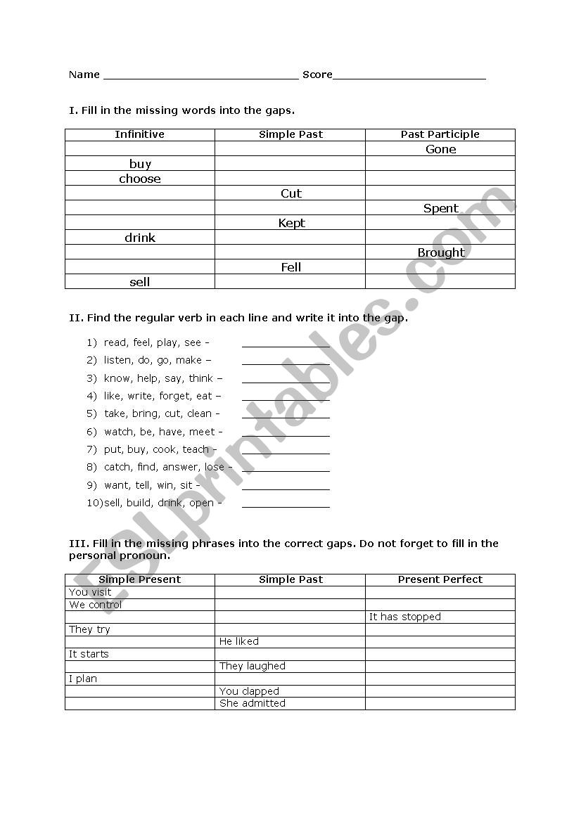 Irregular Verbs worksheet