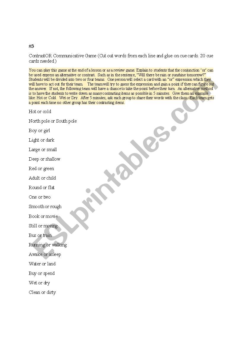 The Conjunction OR worksheet