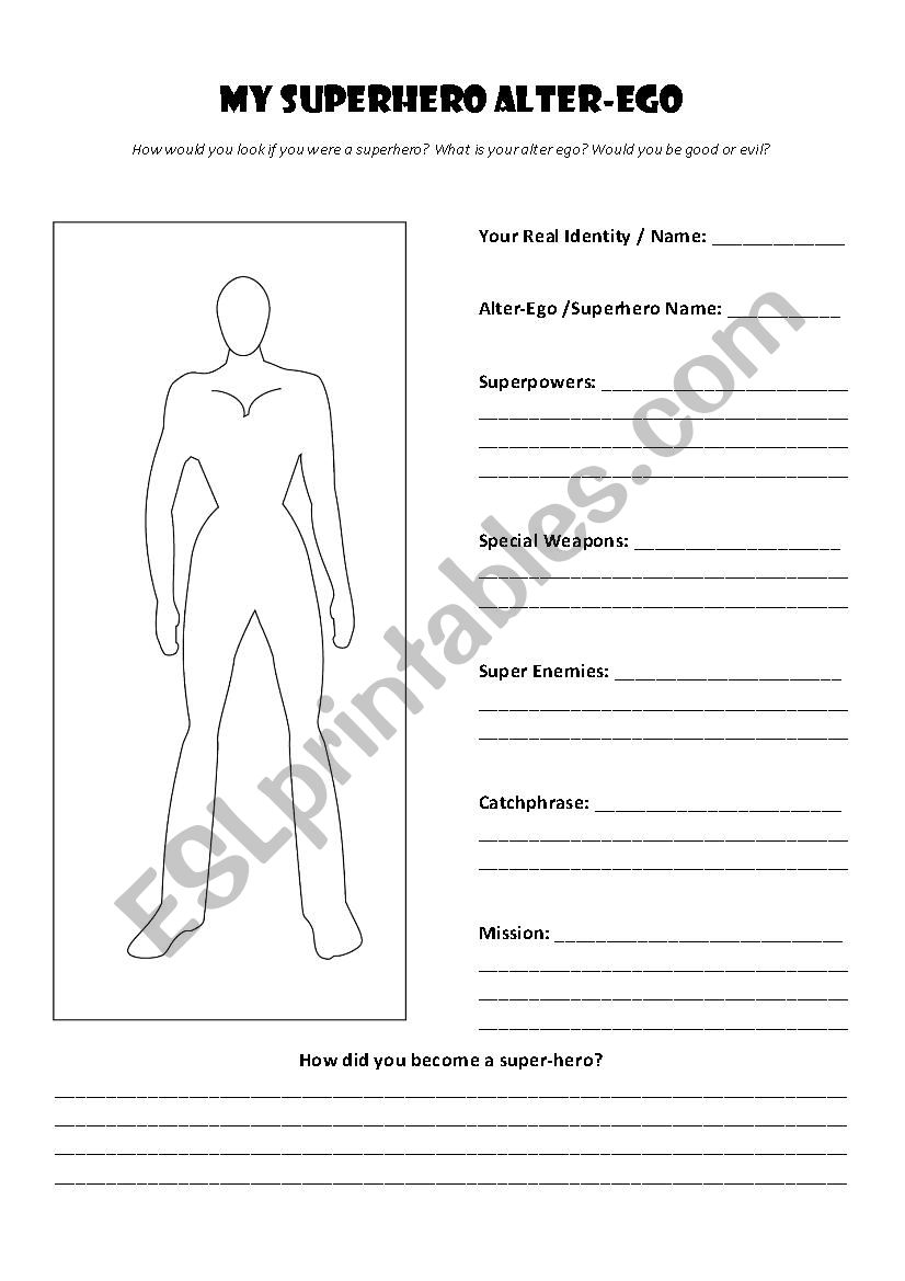 Alter Ego Super Hero Girl worksheet