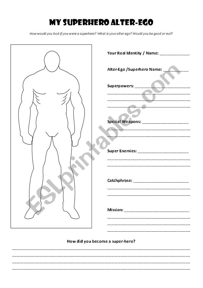 Super Hero Alter Ego Guy worksheet