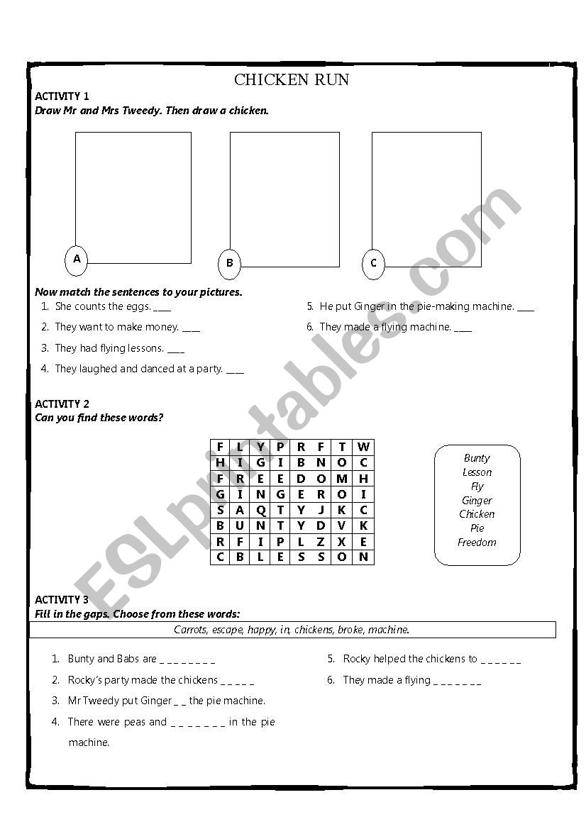 Chicken Run - After reading activities.