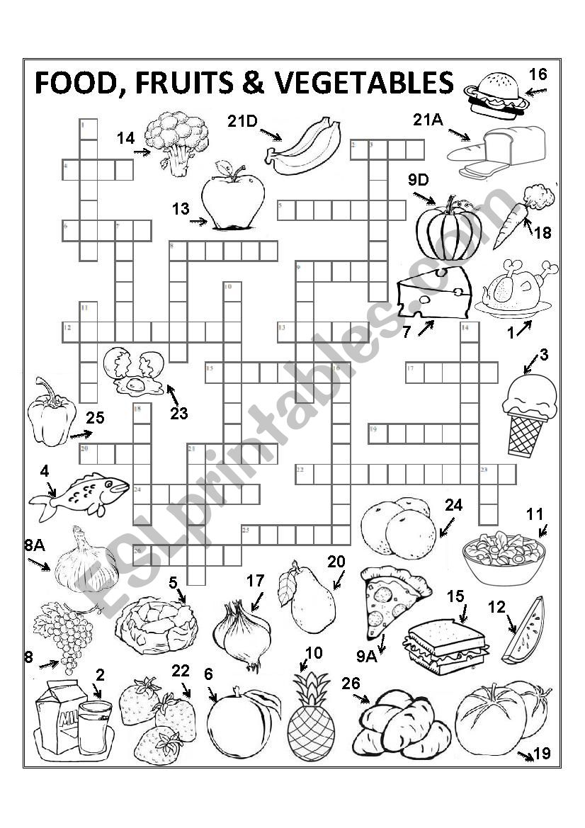 Food Crossword Set I (ANSWER KEY INCLUDED)