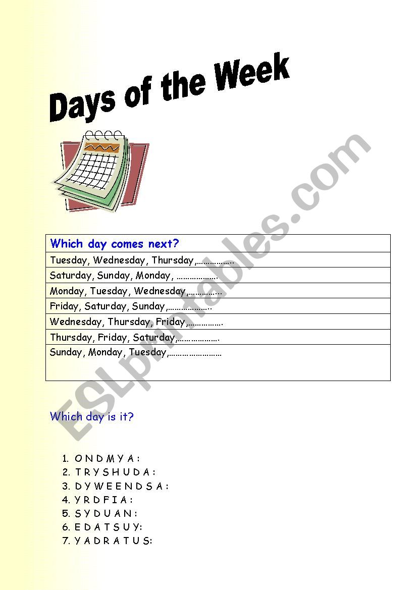 Days of the Week worksheet