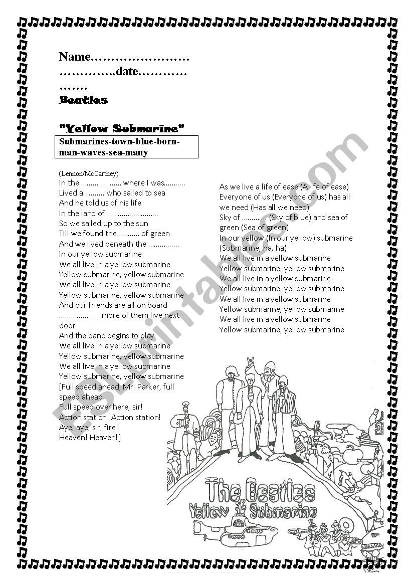 yellow submarine worksheet