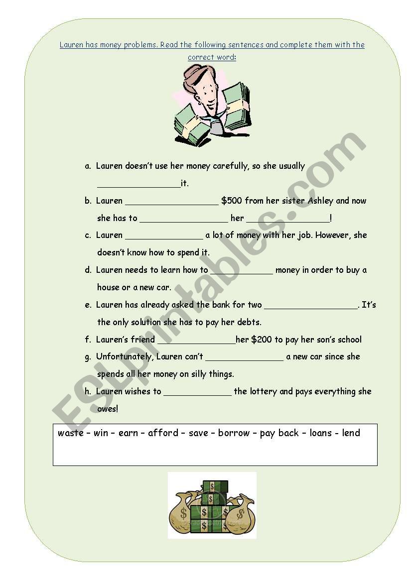 Money Problems worksheet