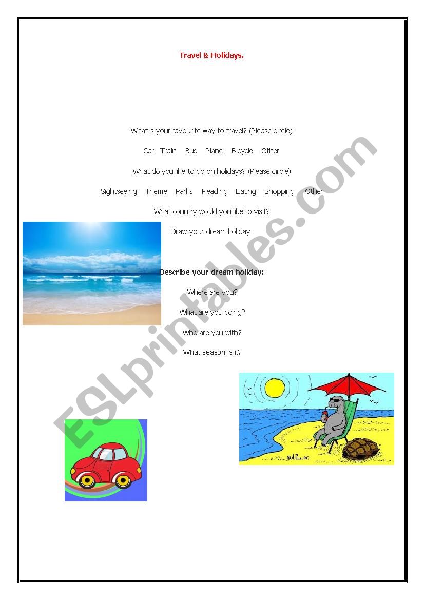 Travel worksheet
