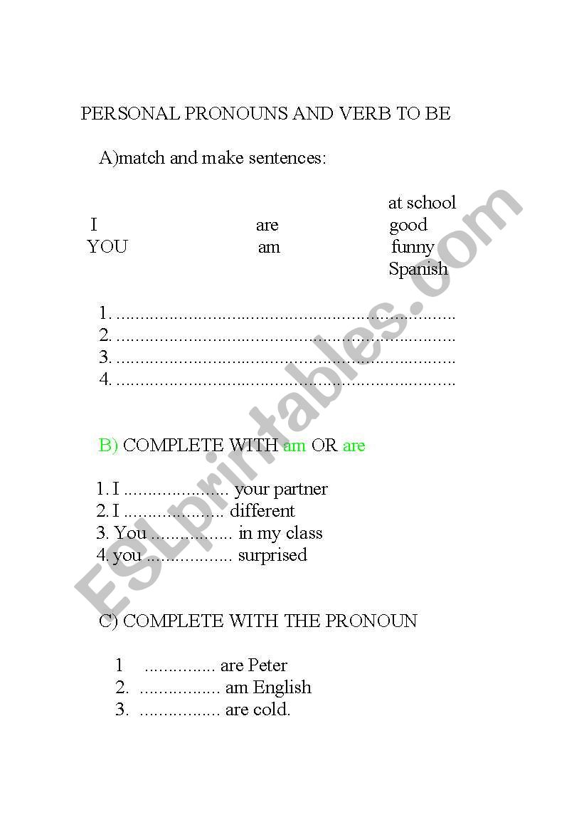 personal pronouns and verb to be