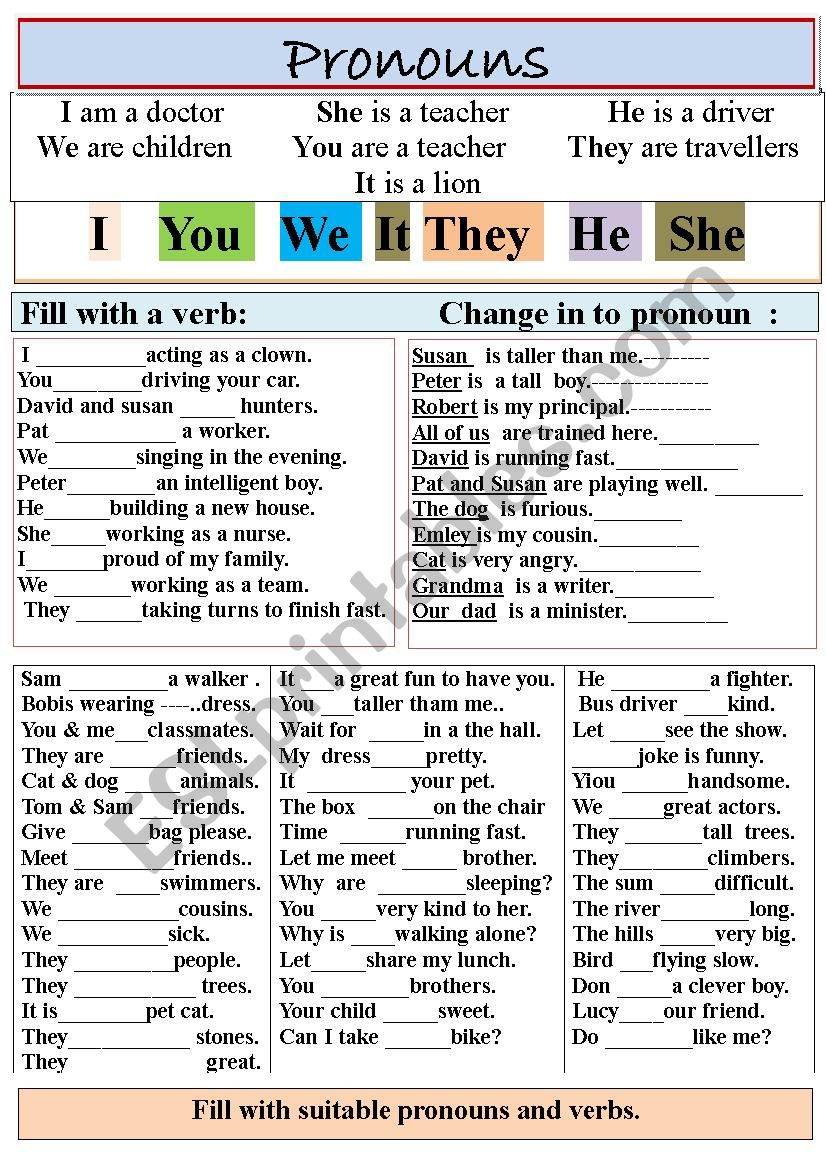 PRONOUNS : Revision worksheet