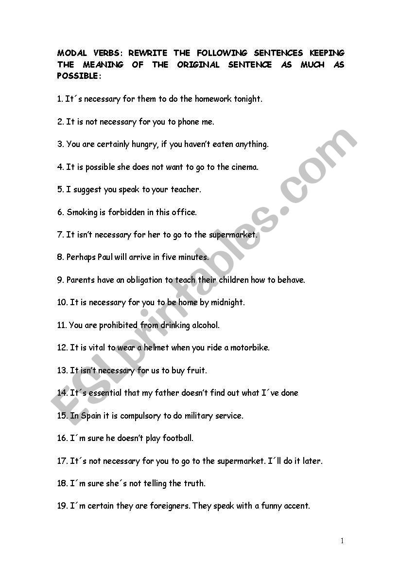 Modal verbs worksheet