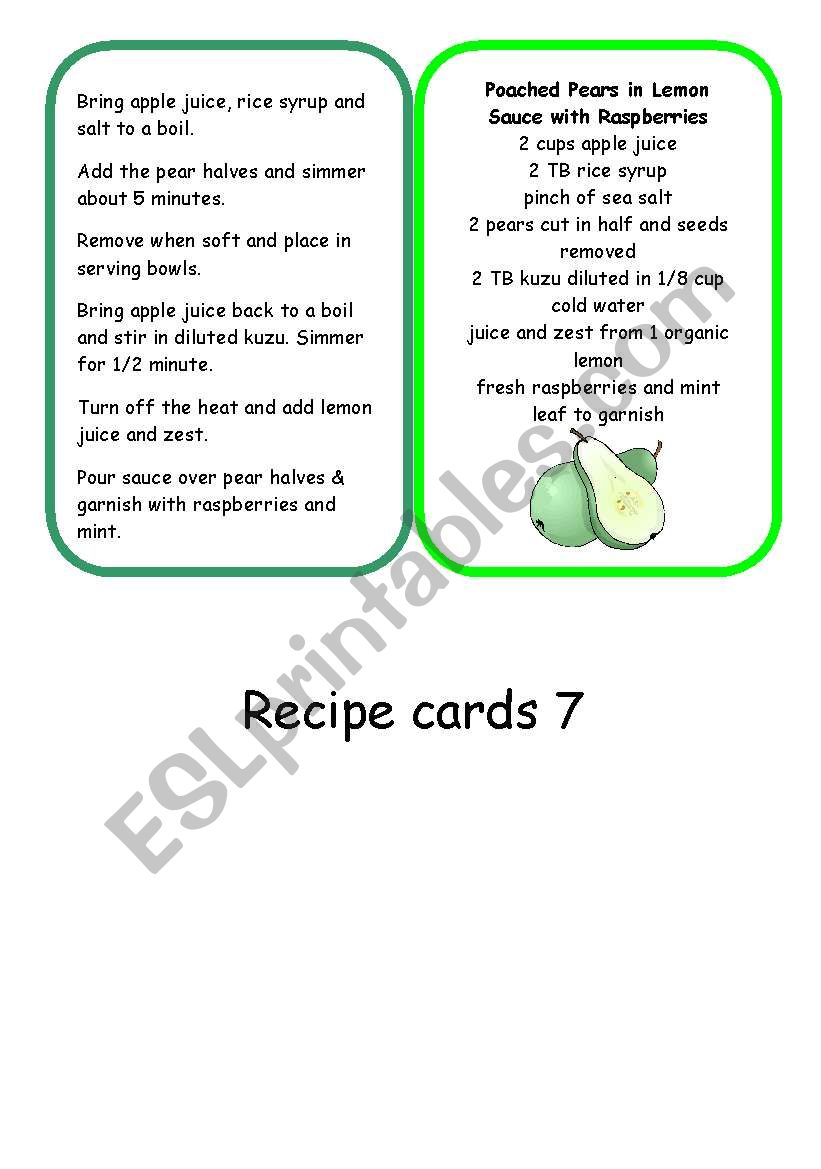 recipe cards set 2 worksheet