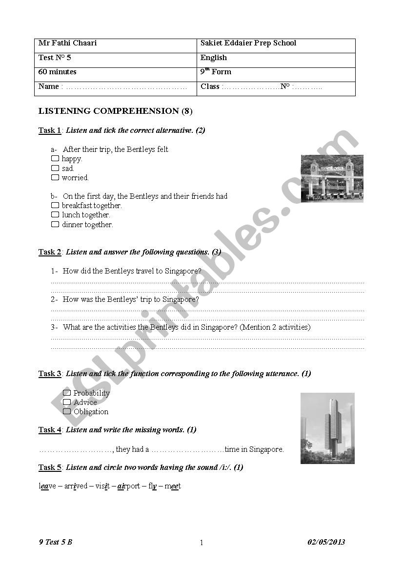 9 Test 5 B 2013 worksheet