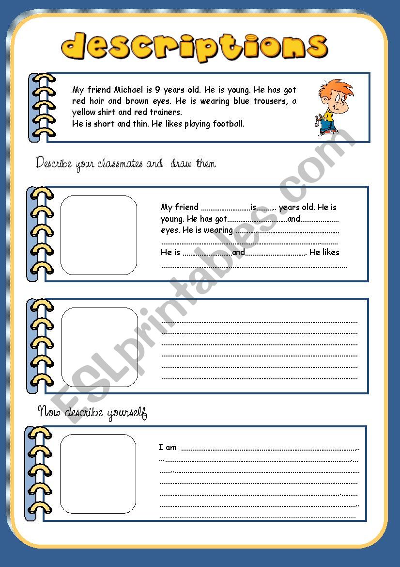 Descriptions worksheet