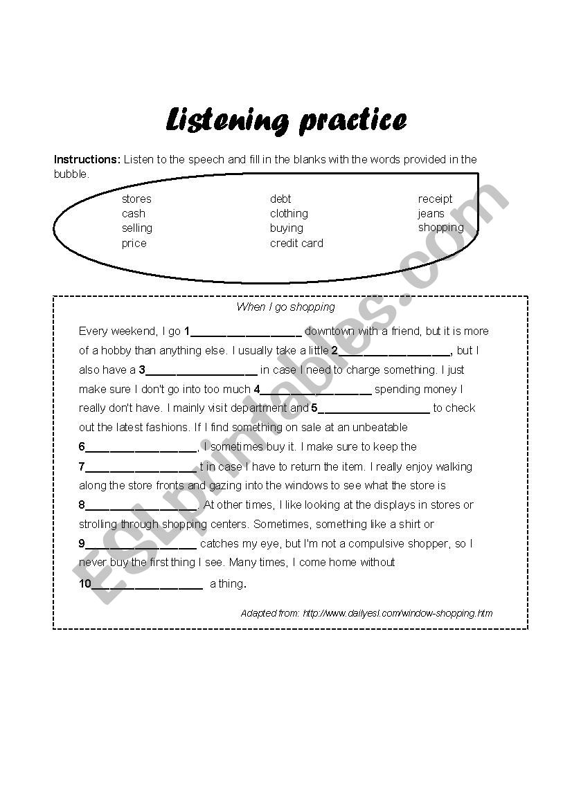 Listening practice worksheet