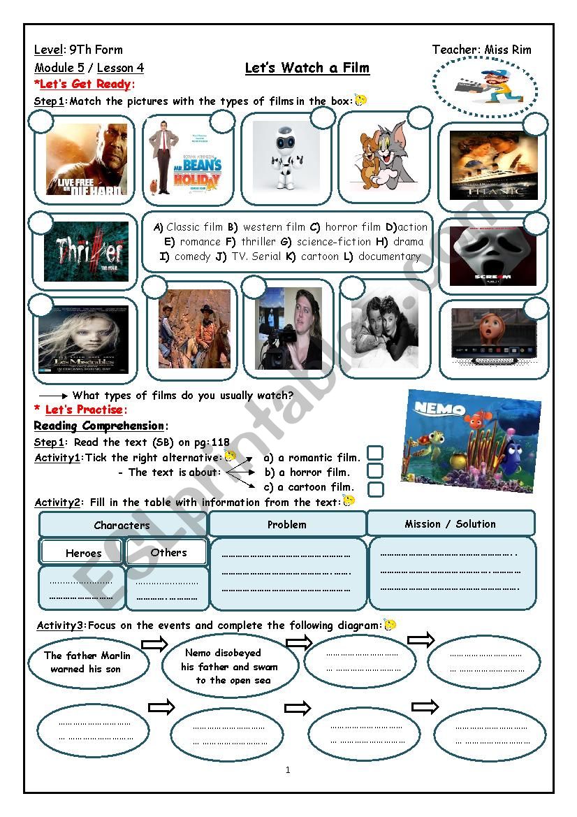 LetÂ´s Watch a Film Worksheet worksheet