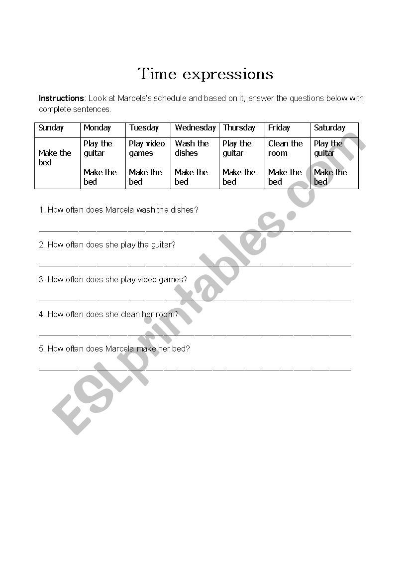 time expressions worksheet