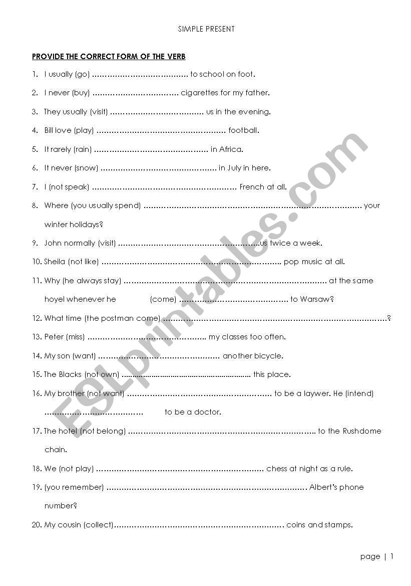 present simple worksheet