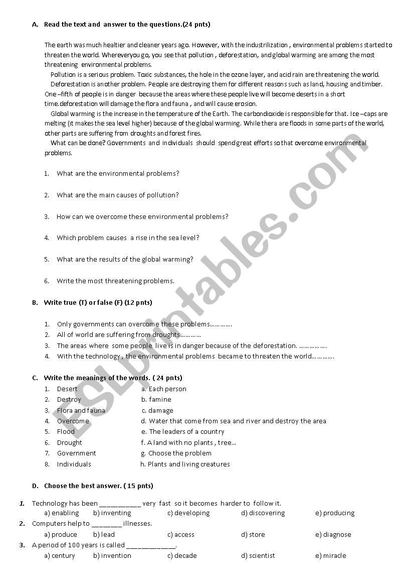 Sample Exam Paper worksheet