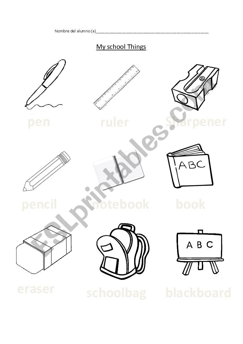 My school things worksheet