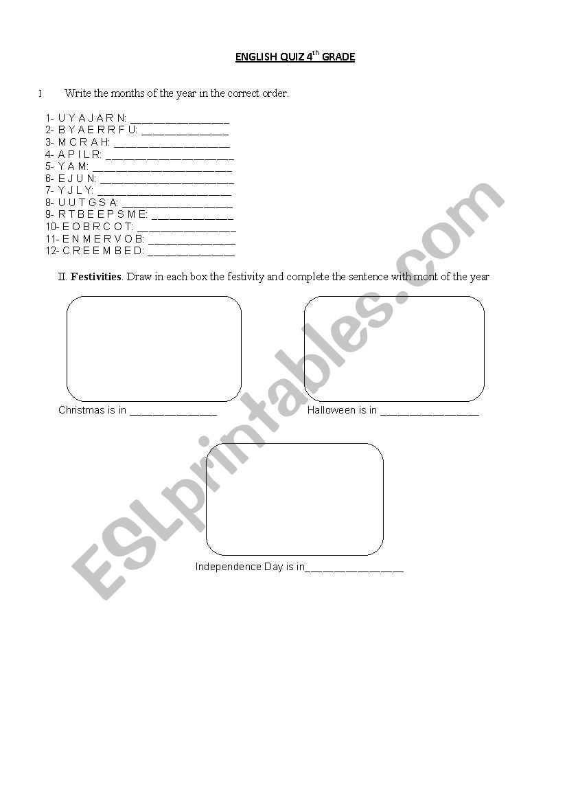 English quiz 3rd grade worksheet