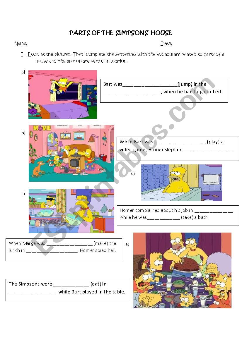 Parts of the Simpsons house worksheet