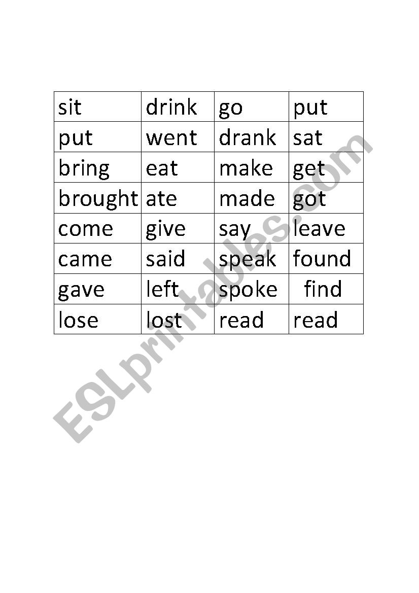 irregular verbs memory game worksheet