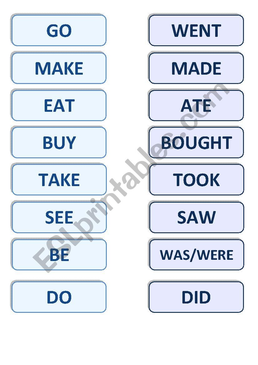 Irregular Verbs Memory Game worksheet