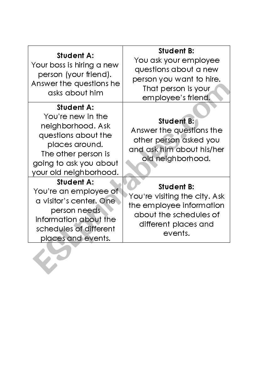 Role play WH questions worksheet