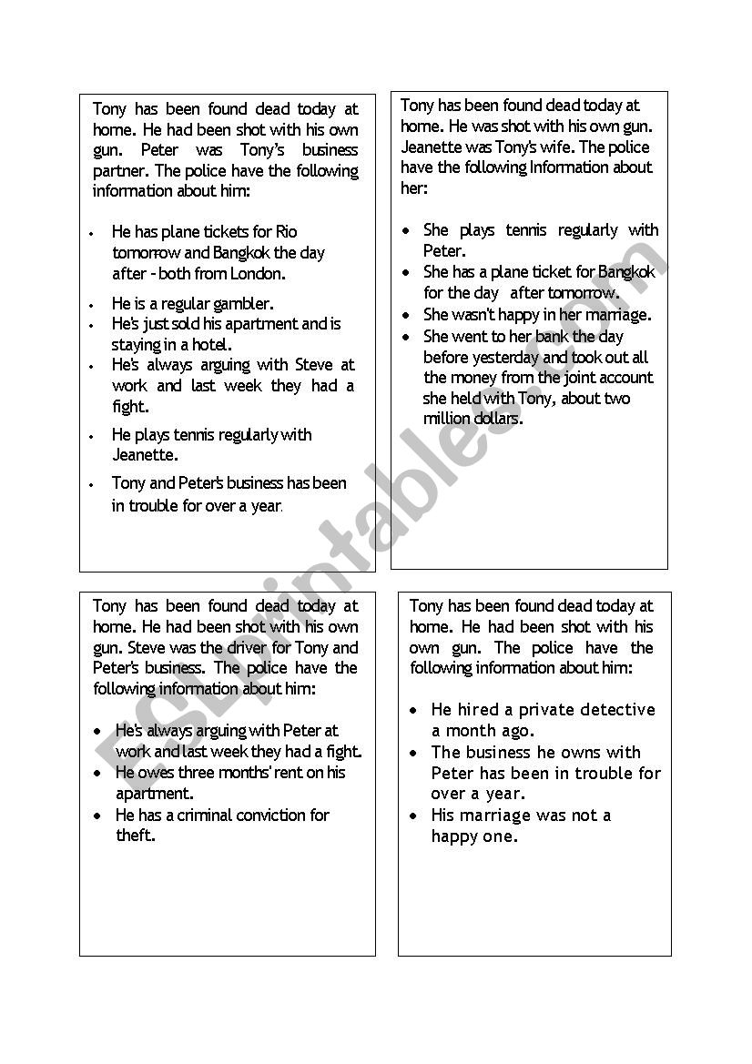 Detective Murder Mystery worksheet