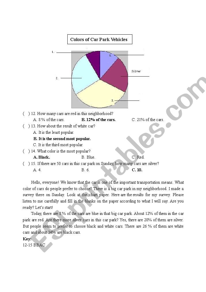 Colors of Car Park Vehicles worksheet