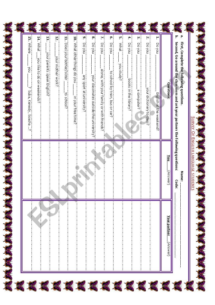 SURVEY OF ENGLISH LANGUAGE STUDENTS