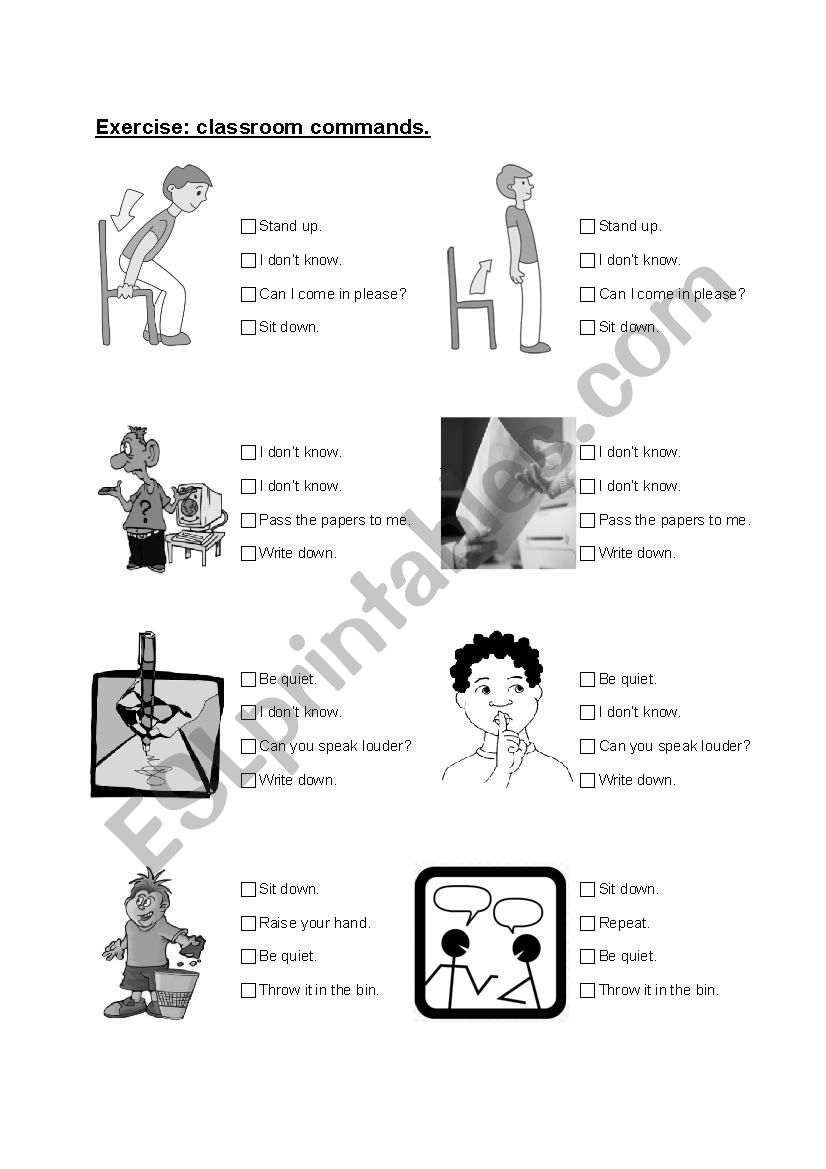 classroom commands (1/2) worksheet
