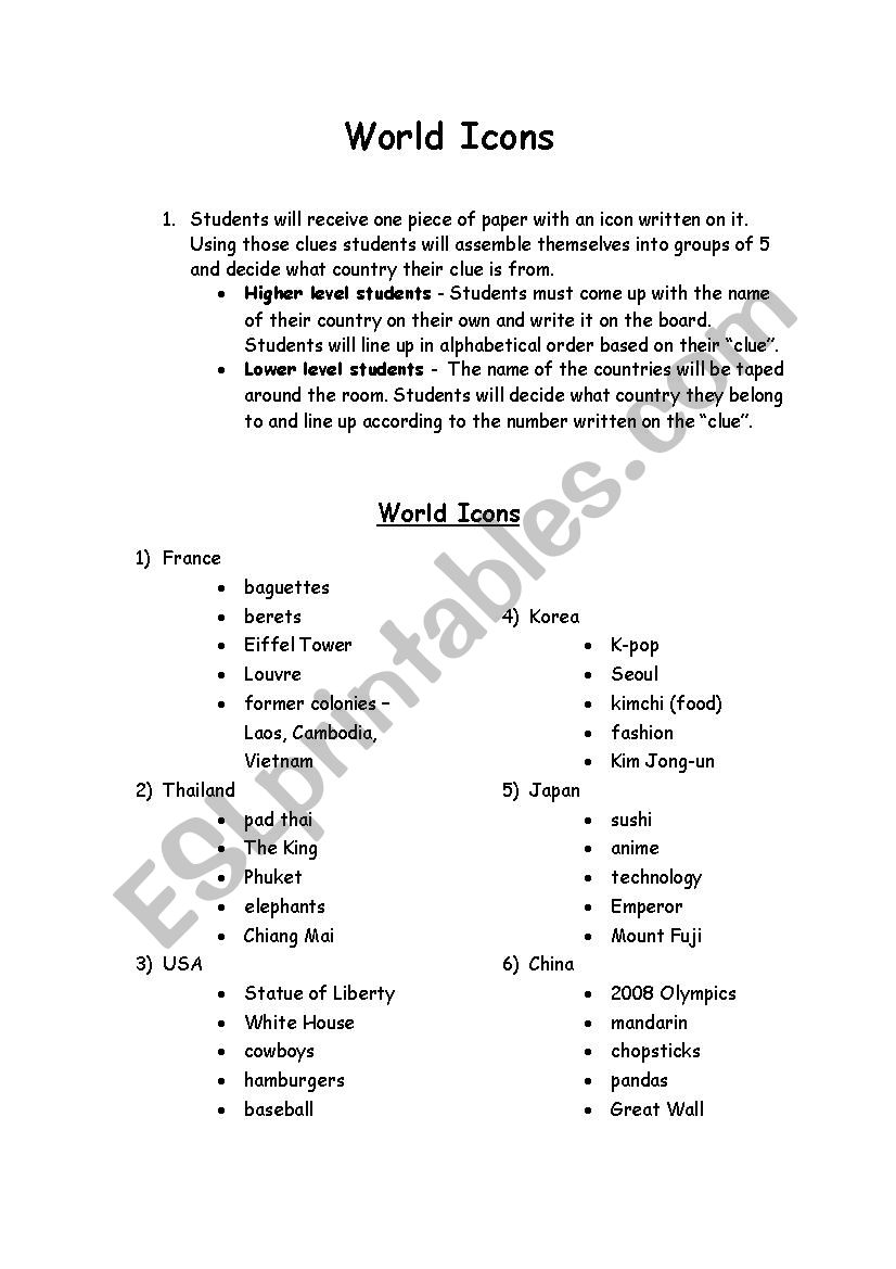 World Travelers worksheet