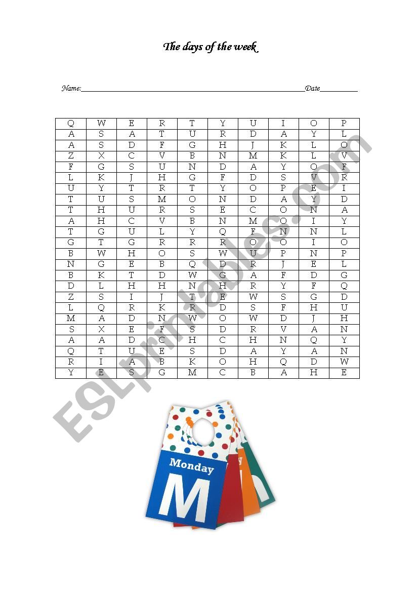 Days of the week worksheet