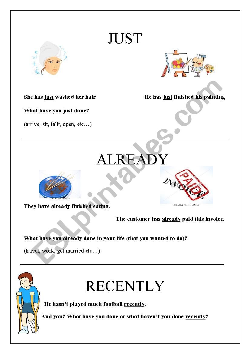 Just, already,yet, & c. worksheet