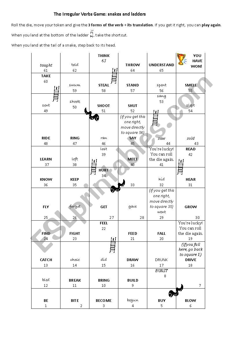 Irregular verbs Snakes and ladders GAME