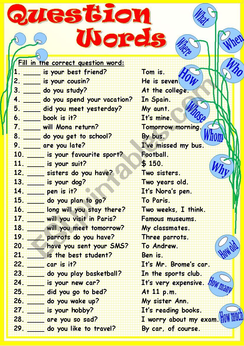 Question Words worksheet