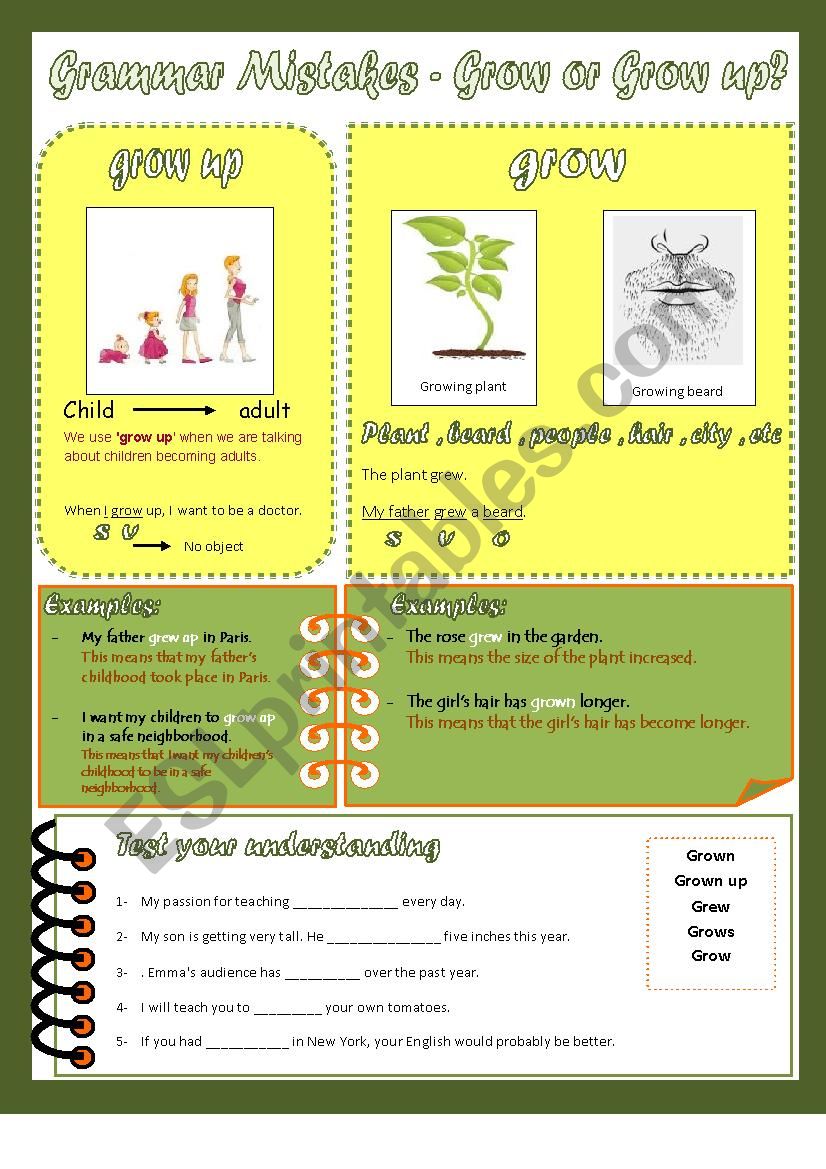 Grow or Grow up worksheet