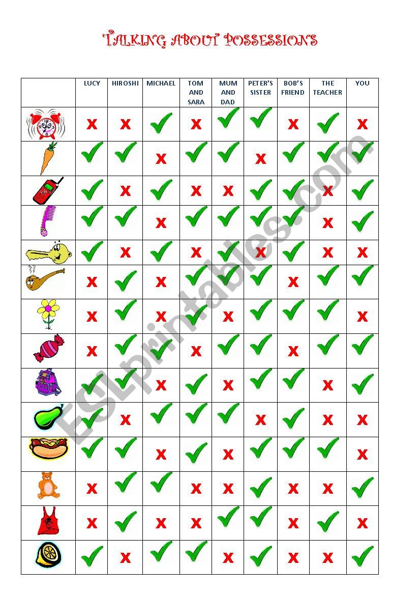 talking about possessions. worksheet