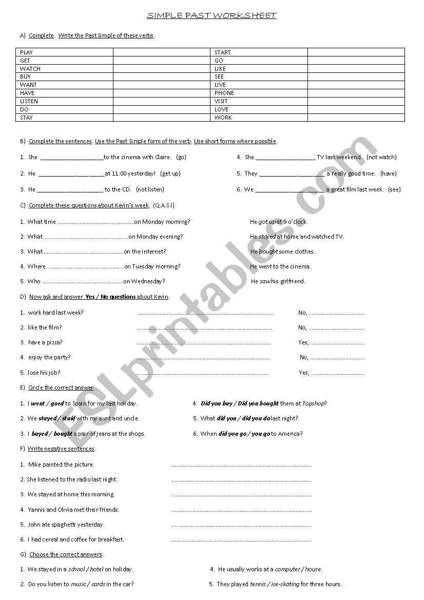 past simple worksheet worksheet