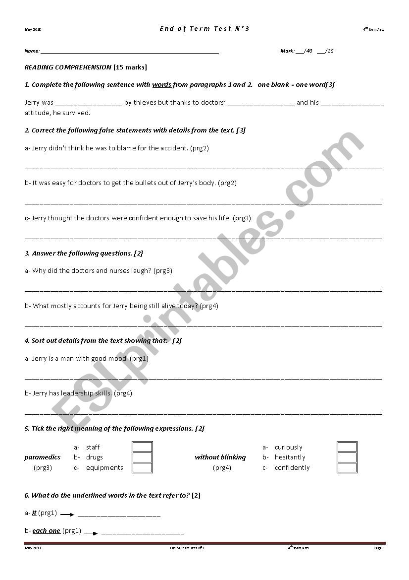 Mock bac arts worksheet