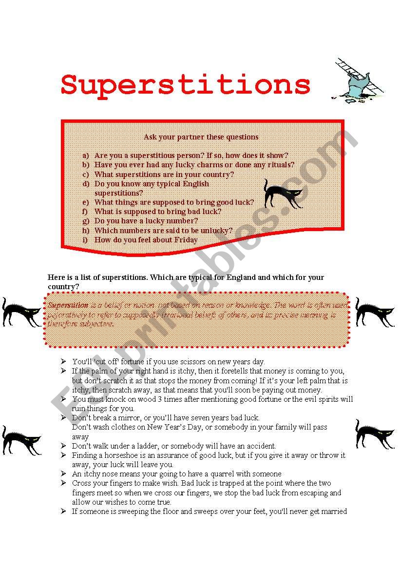 Superstitions worksheet