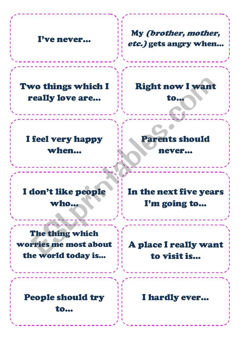 Finish the Sentence... - ESL worksheet by Chausie