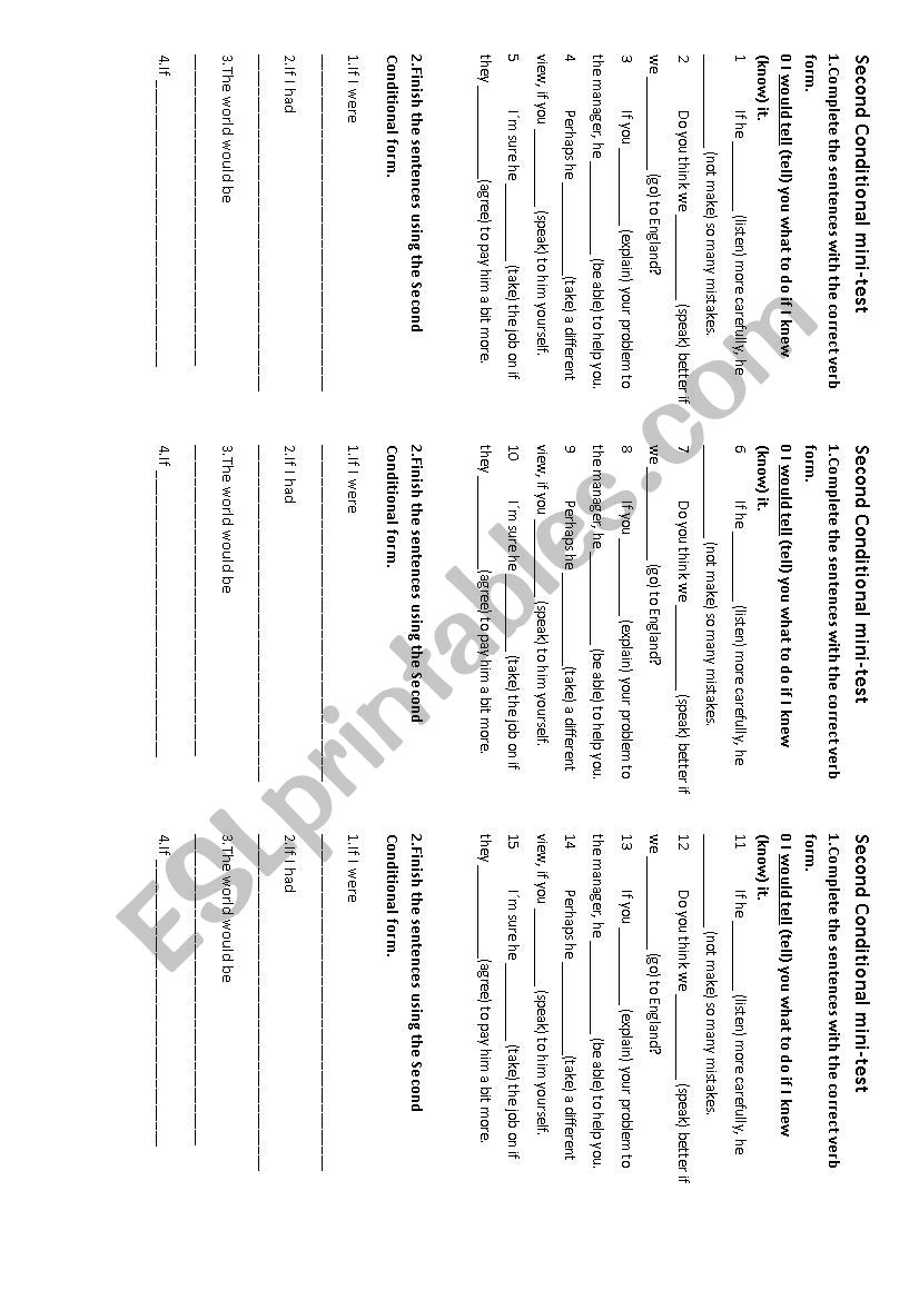 Second conditional mini-test worksheet