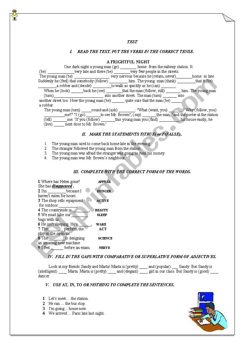 End of the Year Teat worksheet