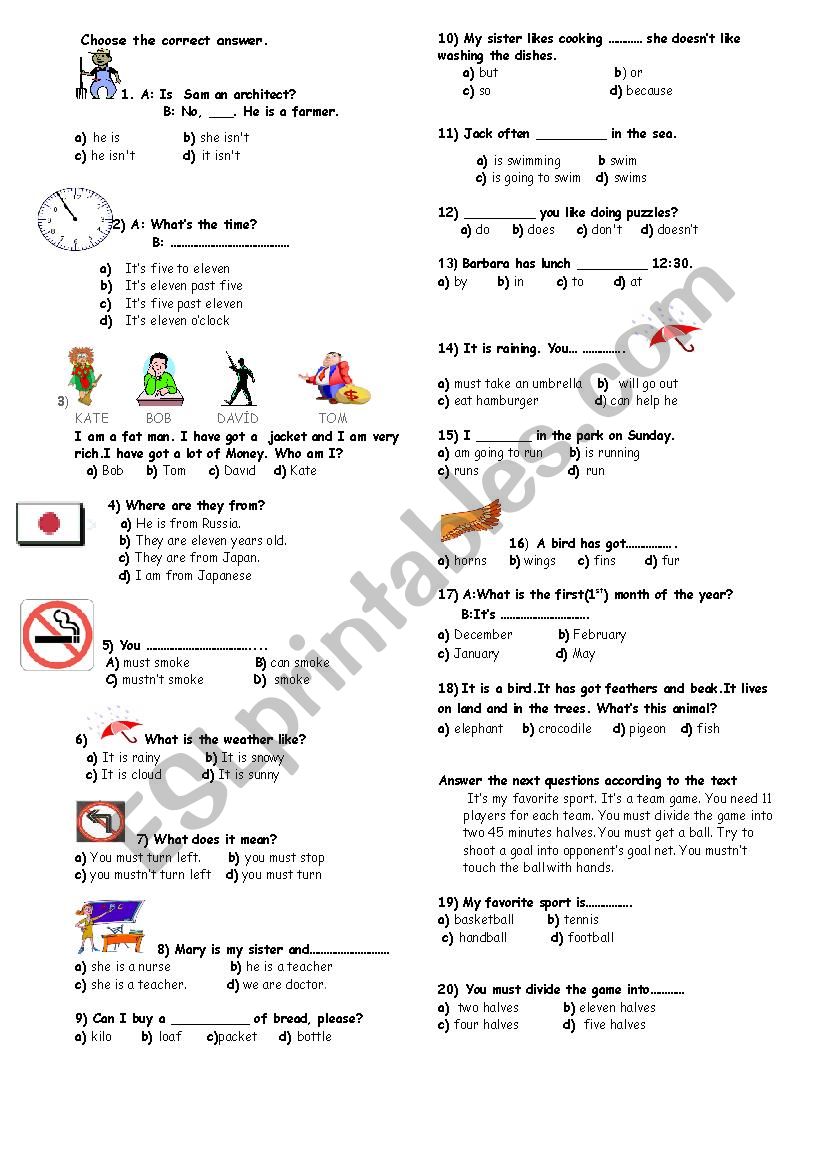 6th grade general revision worksheet