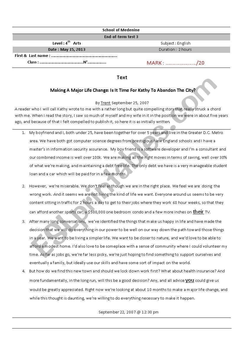 End-of-term test 3, Level 4 High school
