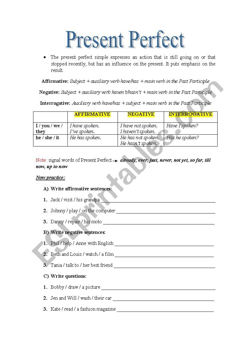 Present Perfect worksheet