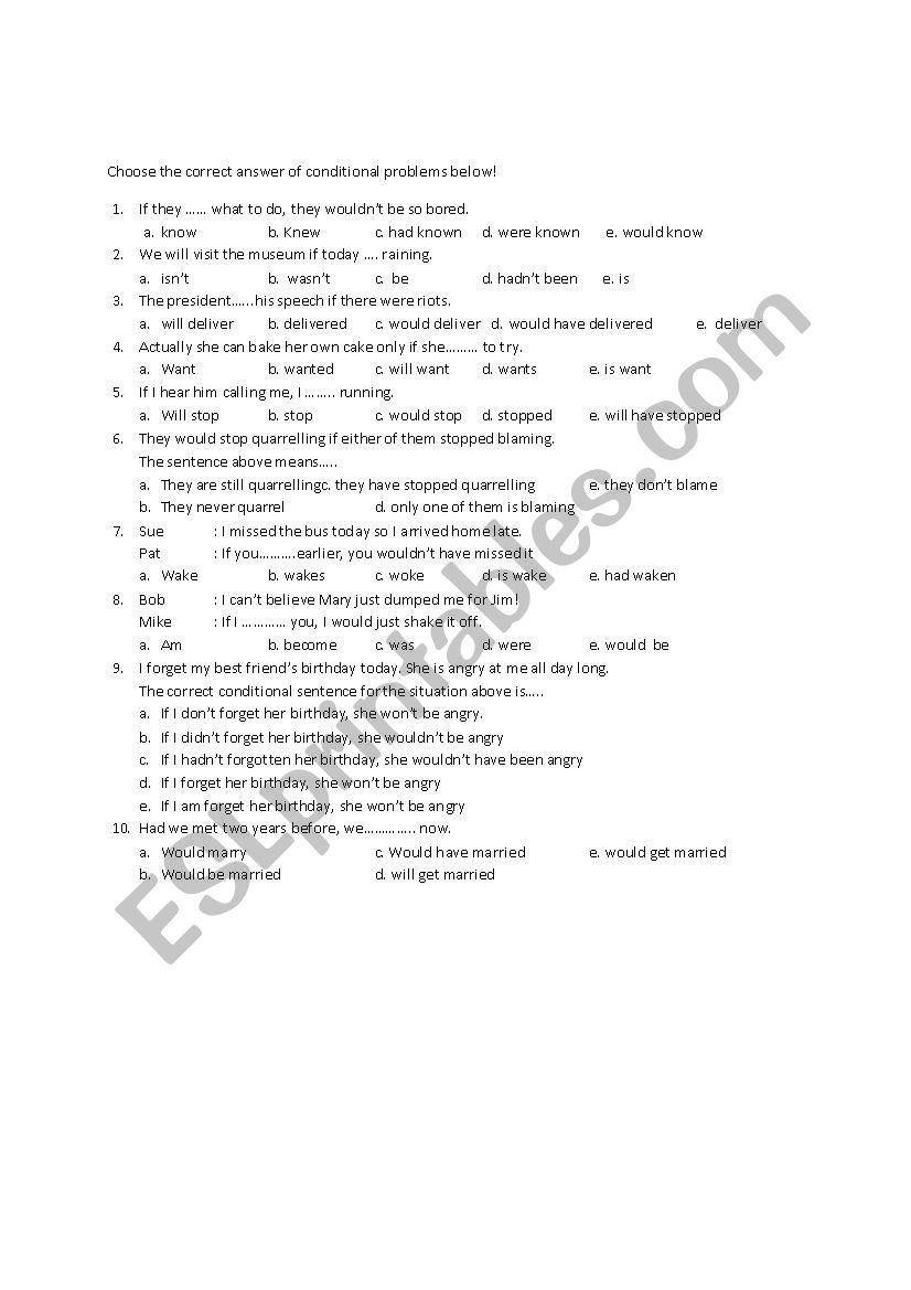 Conditional Tense Exercise worksheet