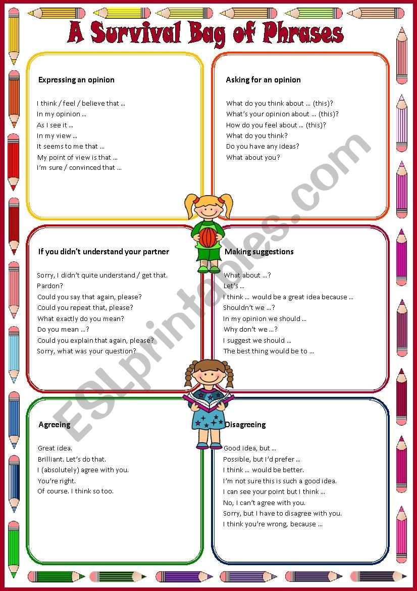 A Survival Bag of Phrases for Speaking