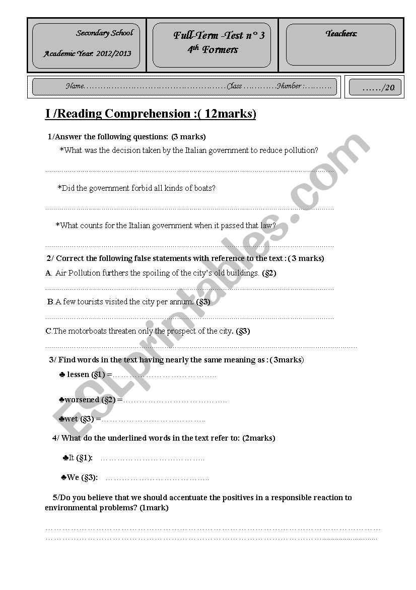 Mock Bac 2013 worksheet